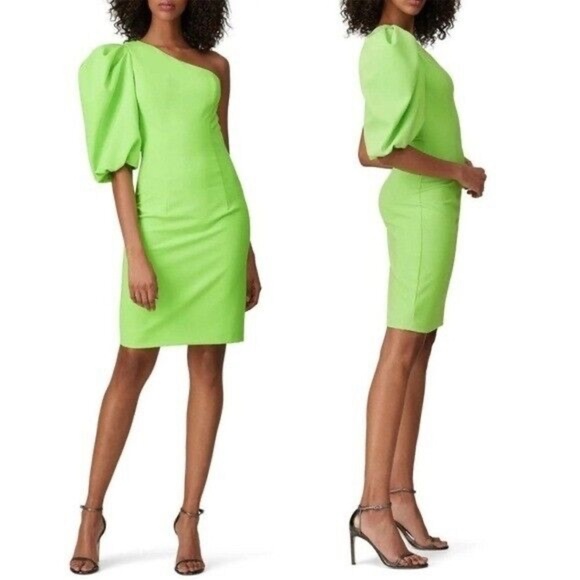 BLACK HALO Cooper Sheath Dress Neon  Lime Green One Shoulder - Picture 1 of 10